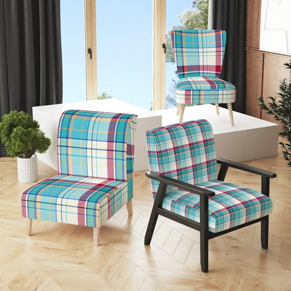 Designart "Blue and Red Checked Tartan" Upholstered Patterned Accent Chair and Arm Chair