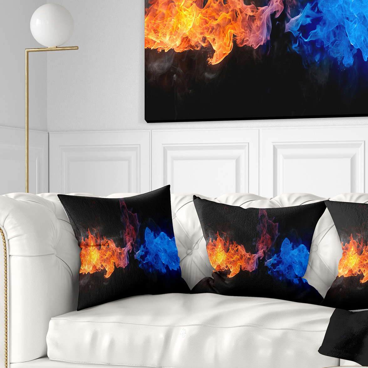 Designart Blue and Red Fire - Contemporary Throw Pillow - 16x16