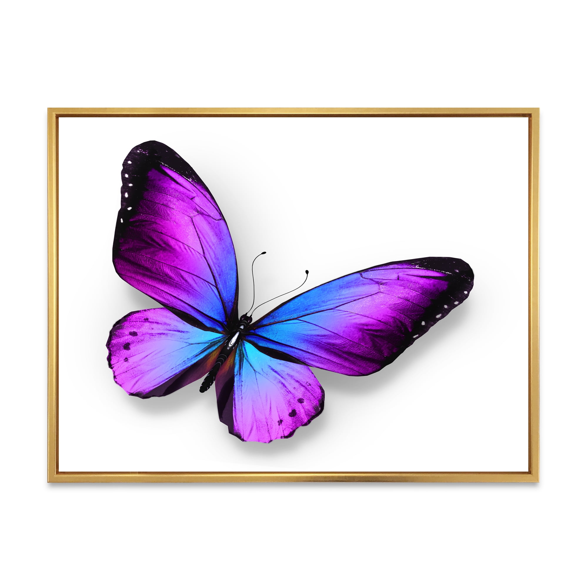 Designart 'Blue and Violet Butterfly' Modern Framed Canvas Wall Art Print
