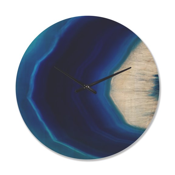 Designart 'Blue and White Agate Crystal II' Modern Wood Wall Clock