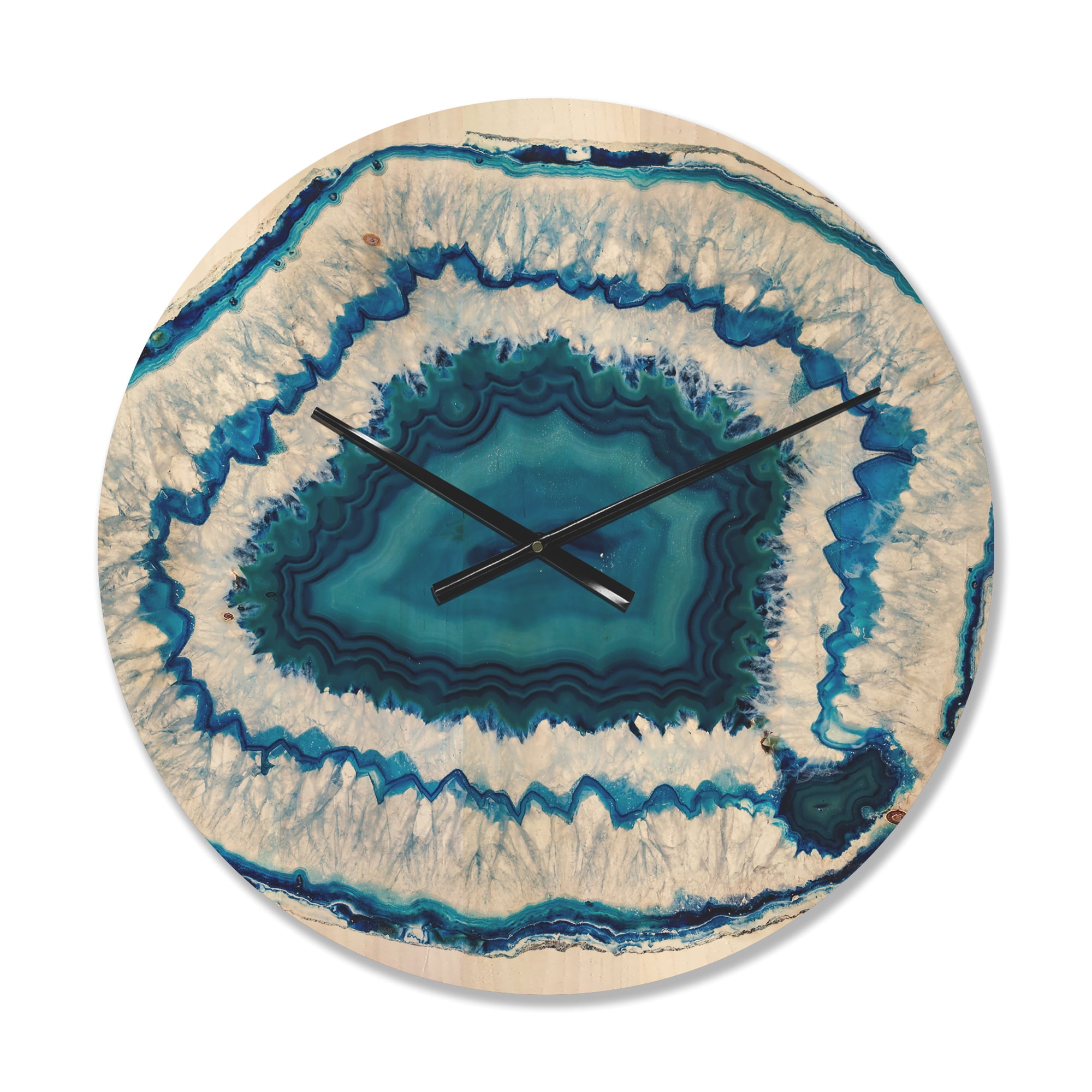 Designart 'Blue and White Agate Crystal' Modern Wood Wall Clock