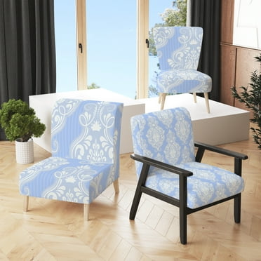 Designart "Blue and White Damask" Upholstered Patterned Accent Chair and Arm Chair