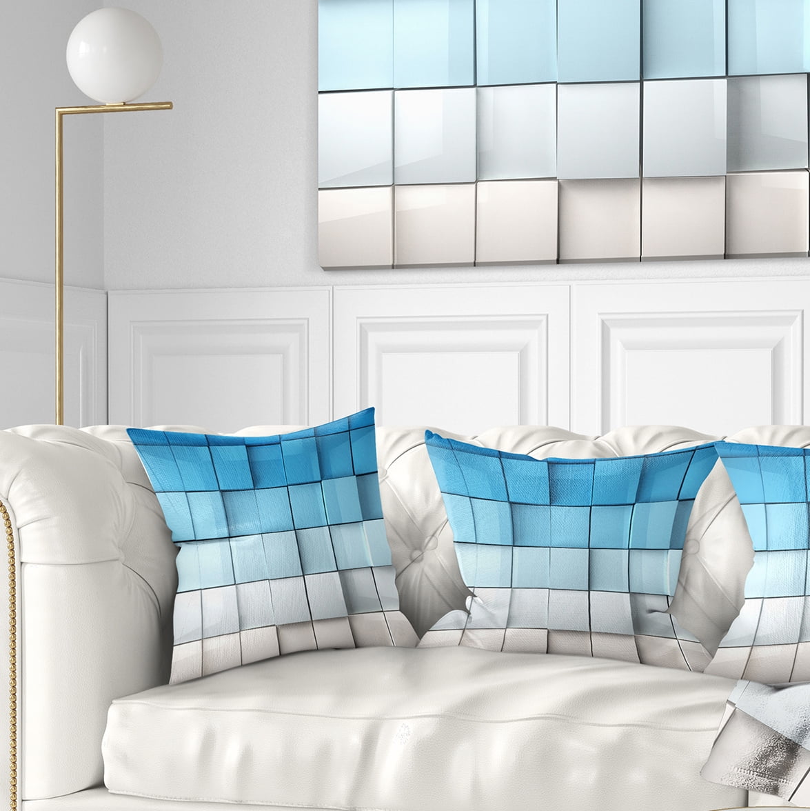 Designart Blue and White Mosaic Cubes - Contemporary Throw Pillow - 16x16