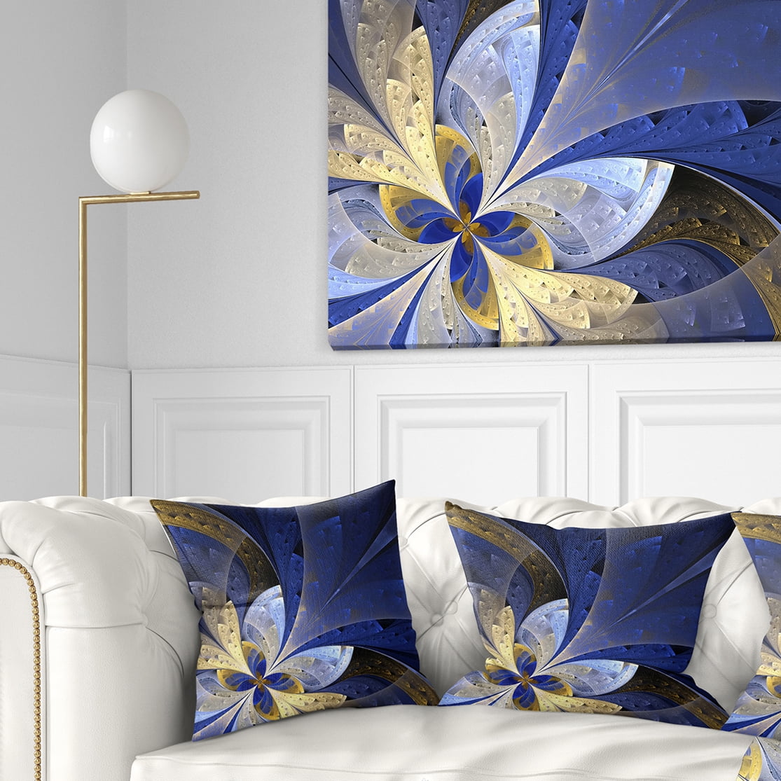 Designart Blue and Yellow Large Fractal Pattern - Floral Throw Pillow - 16x16