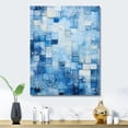 thumbnail image 1 of Designart "Blue and white botanical tiles V In Blue and White"Abstract Tile Metal Wall Art Blue Modern Office Room Wall Art, 1 of 6