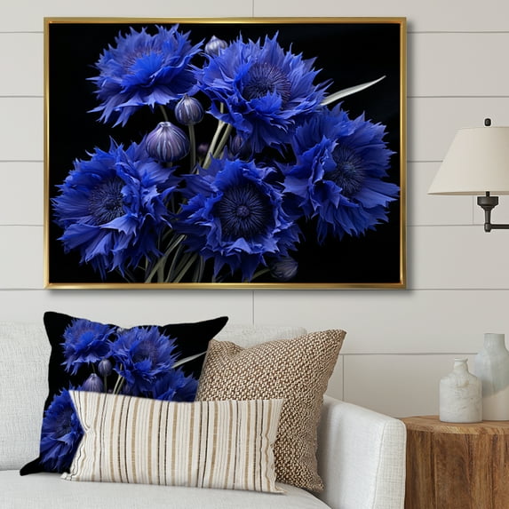 Designart "Blue beautying Cornflowers I" Floral Floater Framed Canvas Art Print
