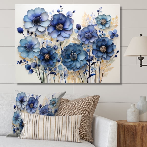 Designart "Blue beautying Cornflowers Pointillism I" Floral Canvas Wall Art