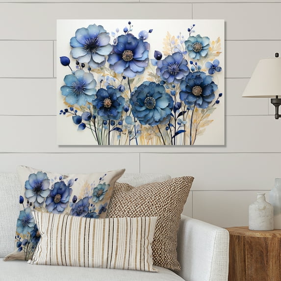 Designart "Blue beautying Cornflowers Pointillism I" Floral Metal Art Living Room