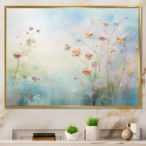 Designart "Blue captivate Gardens II" Abstract Botanicals Floater Framed Wall Decor