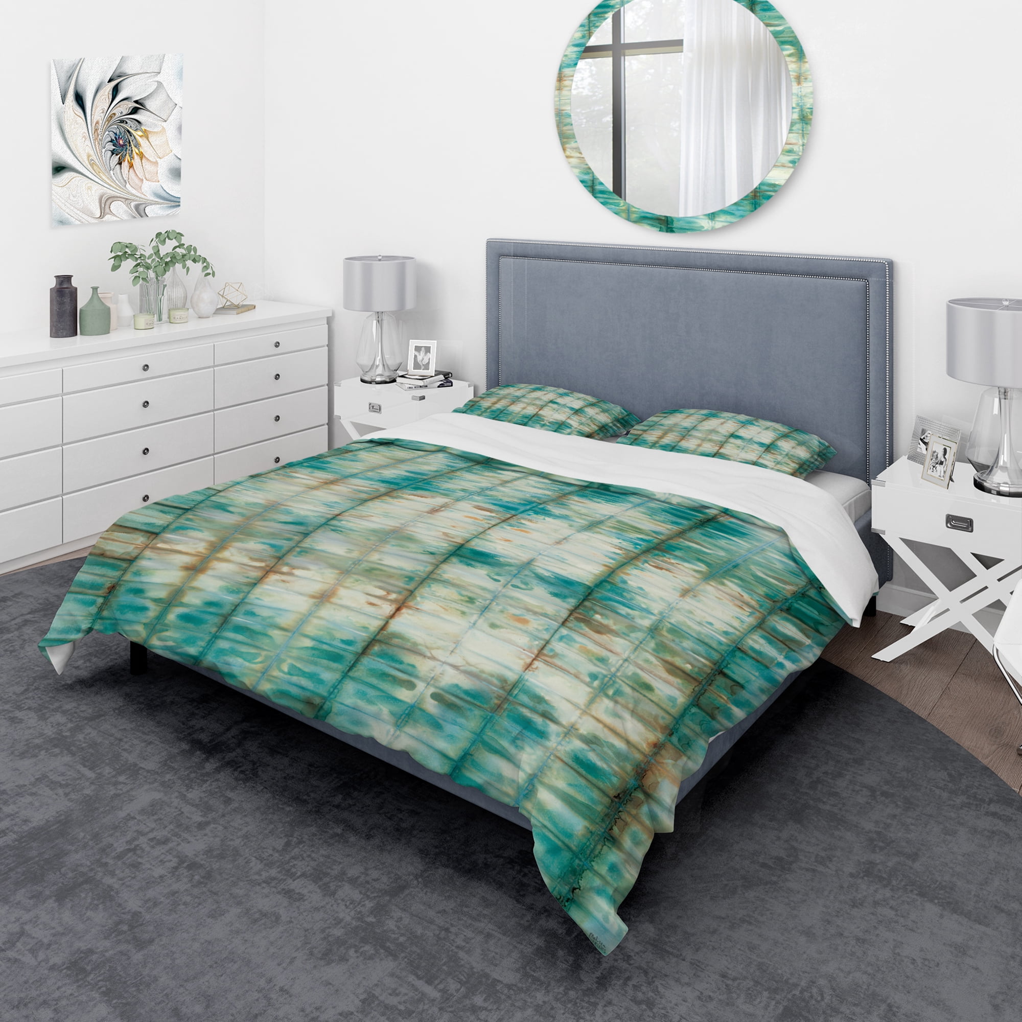 Designart 'Blue diamonds minimal geometric II' Geometric Duvet Cover Set