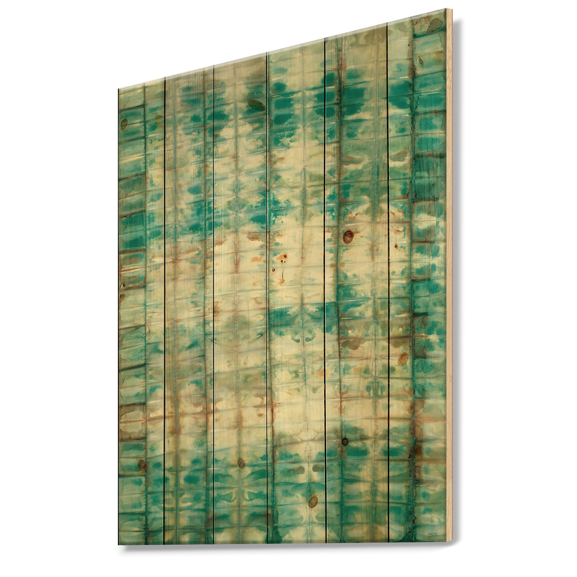 Designart 'Blue diamonds minimal geometric II' Transitional Print on Natural Pine Wood