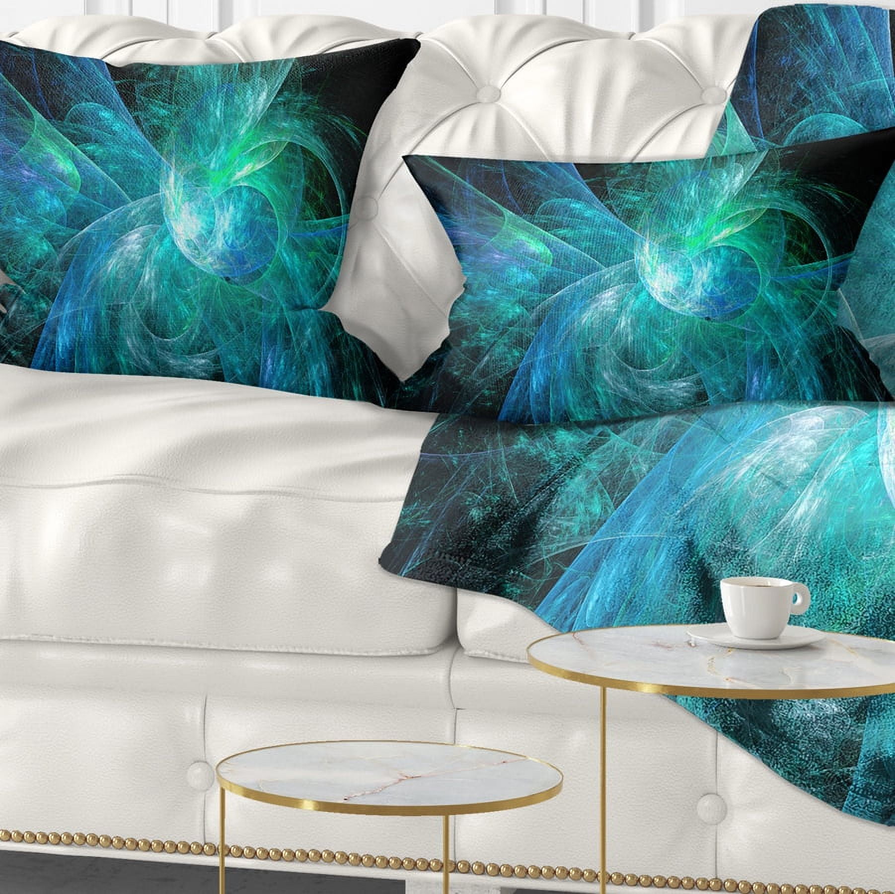 Designart Blue on Black Fractal Illustration - Abstract Throw Pillow - 12x20