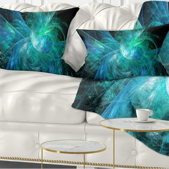 Designart Blue on Black Fractal Illustration - Abstract Throw Pillow - 12x20