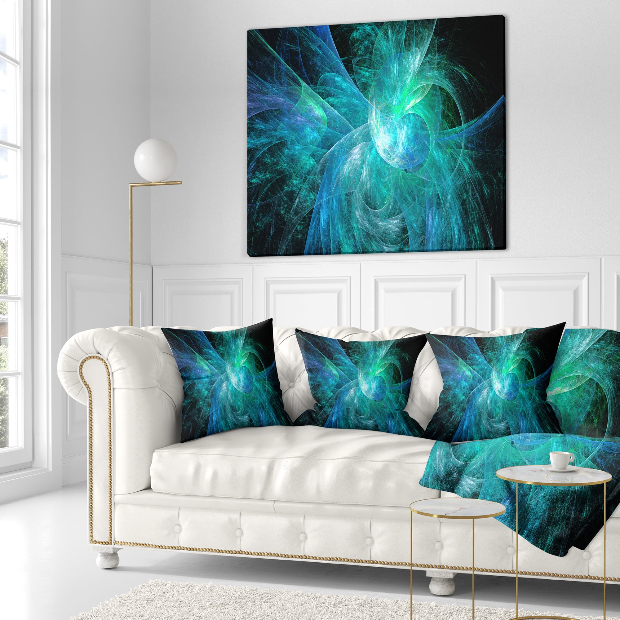 Designart Blue on Black Fractal Illustration - Abstract Throw Pillow - 18x18