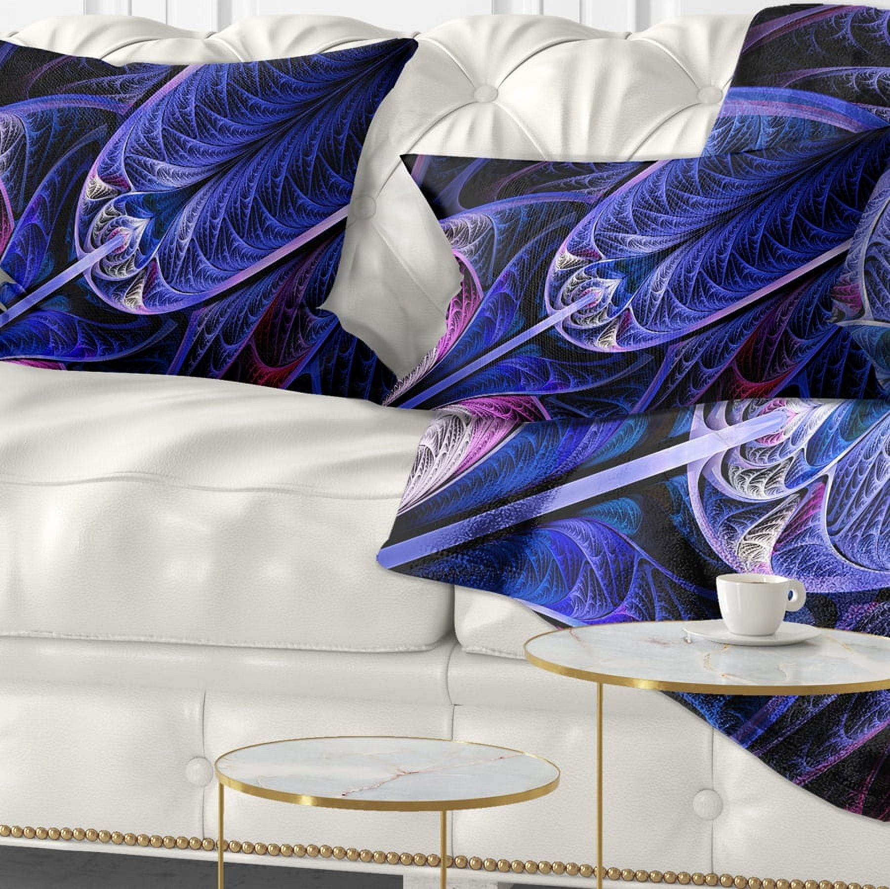 Designart Blue on Black Fractal Stained Glass - Abstract Throw Pillow - 12x20