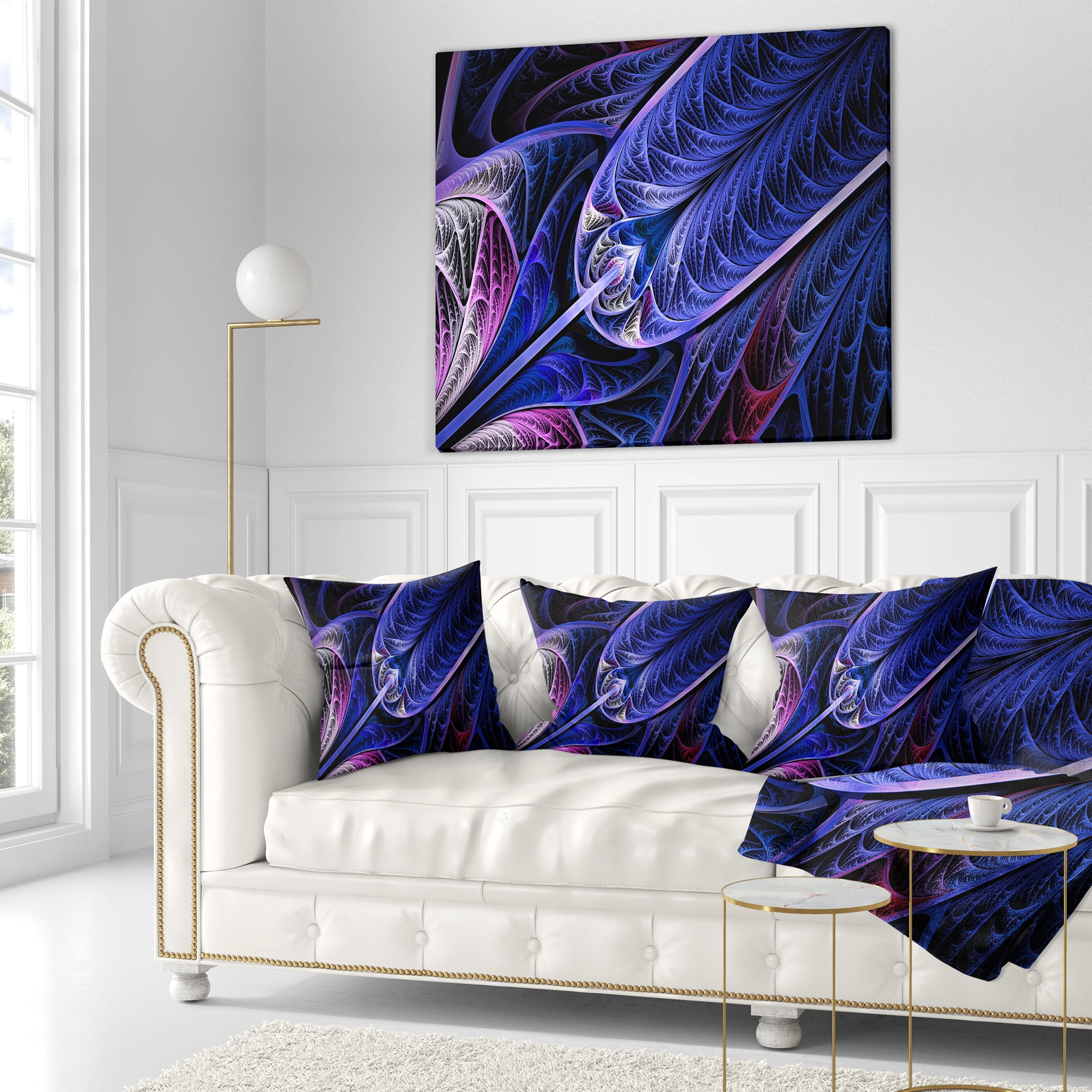 Designart Blue on Black Fractal Stained Glass - Abstract Throw Pillow - 16x16