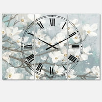 Designart 'Blue on Grey Blossoms' Traditional Wall Clock