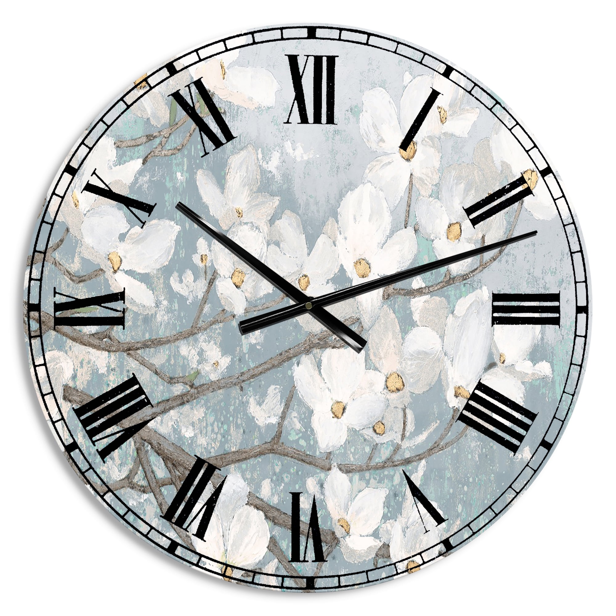 Designart 'Blue on Grey Blossoms ' Traditional Wall Clock
