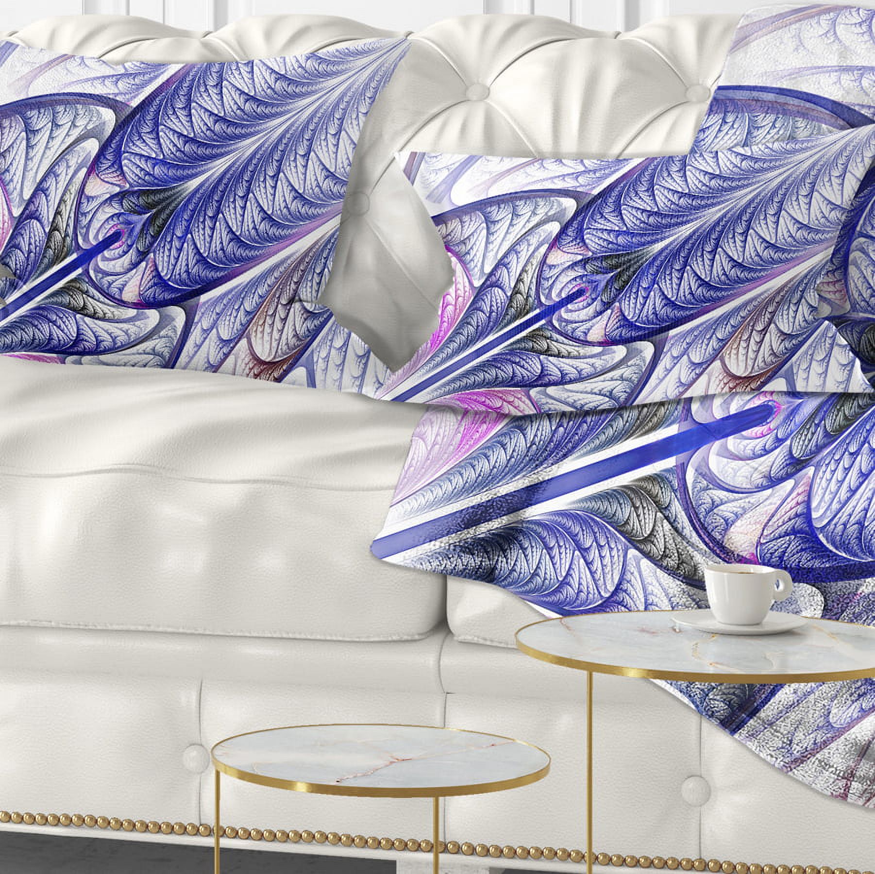 Designart Blue on White Fractal Stained Glass - Abstract Throw Pillow - 12x20