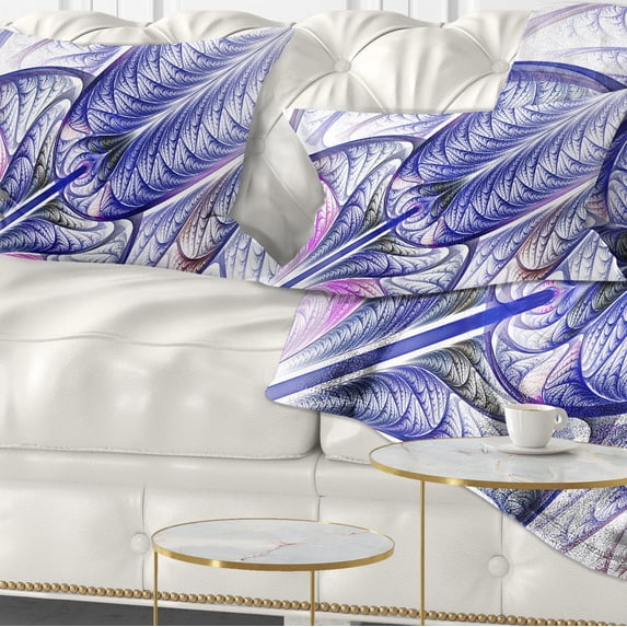 Designart Blue on White Fractal Stained Glass - Abstract Throw Pillow - 12x20
