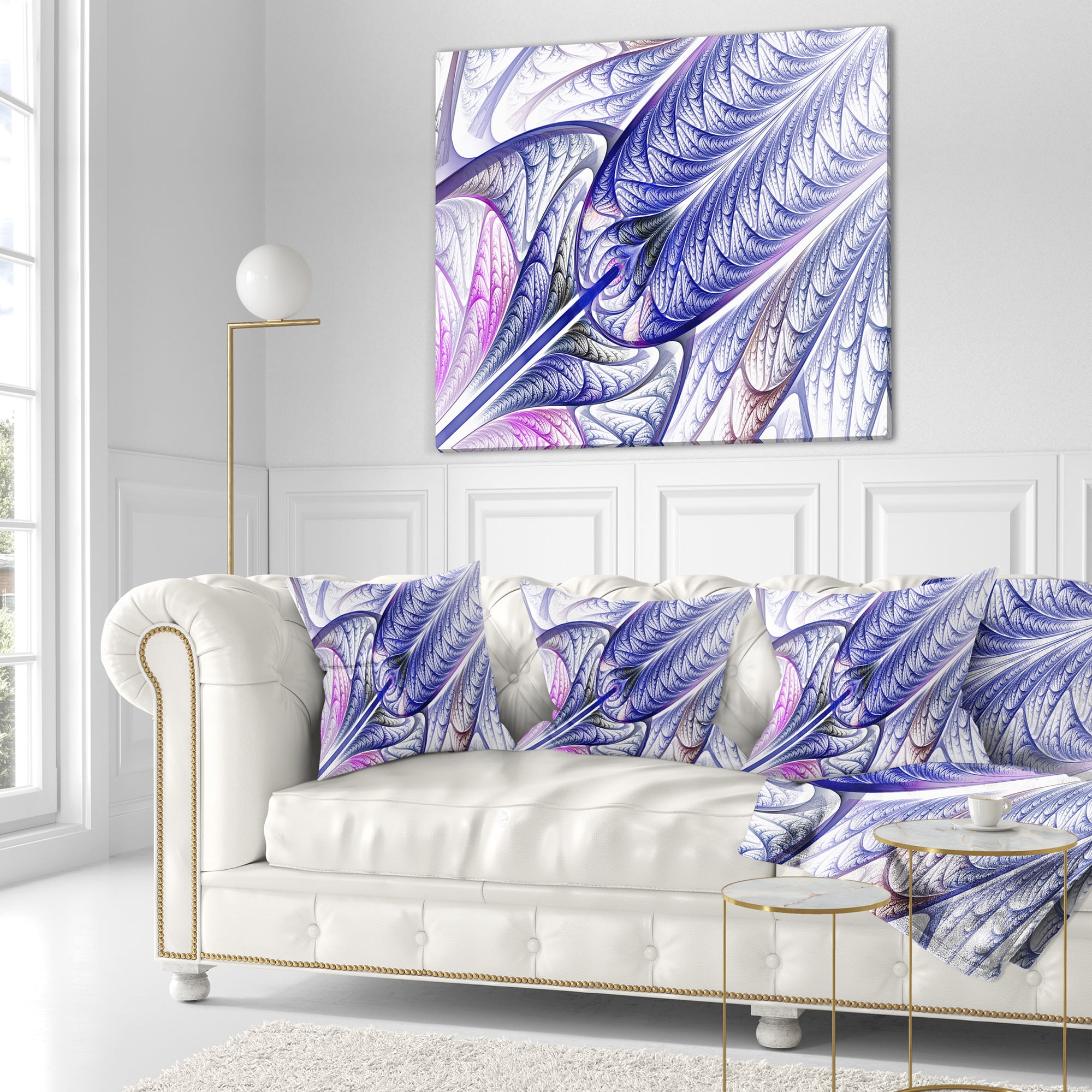 Designart Blue on White Fractal Stained Glass - Abstract Throw Pillow - 18x18