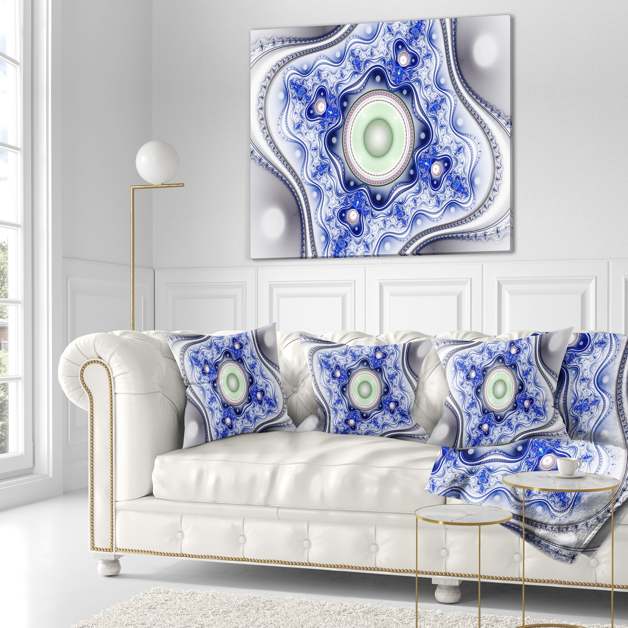 Designart Blue on White Pattern with Circles - Abstract Throw Pillow - 16x16
