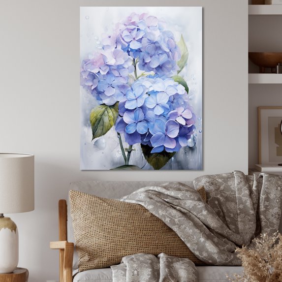 Designart "Blue violet Hydrangea Eternal Blooms II" Floral Metal Art Living Room