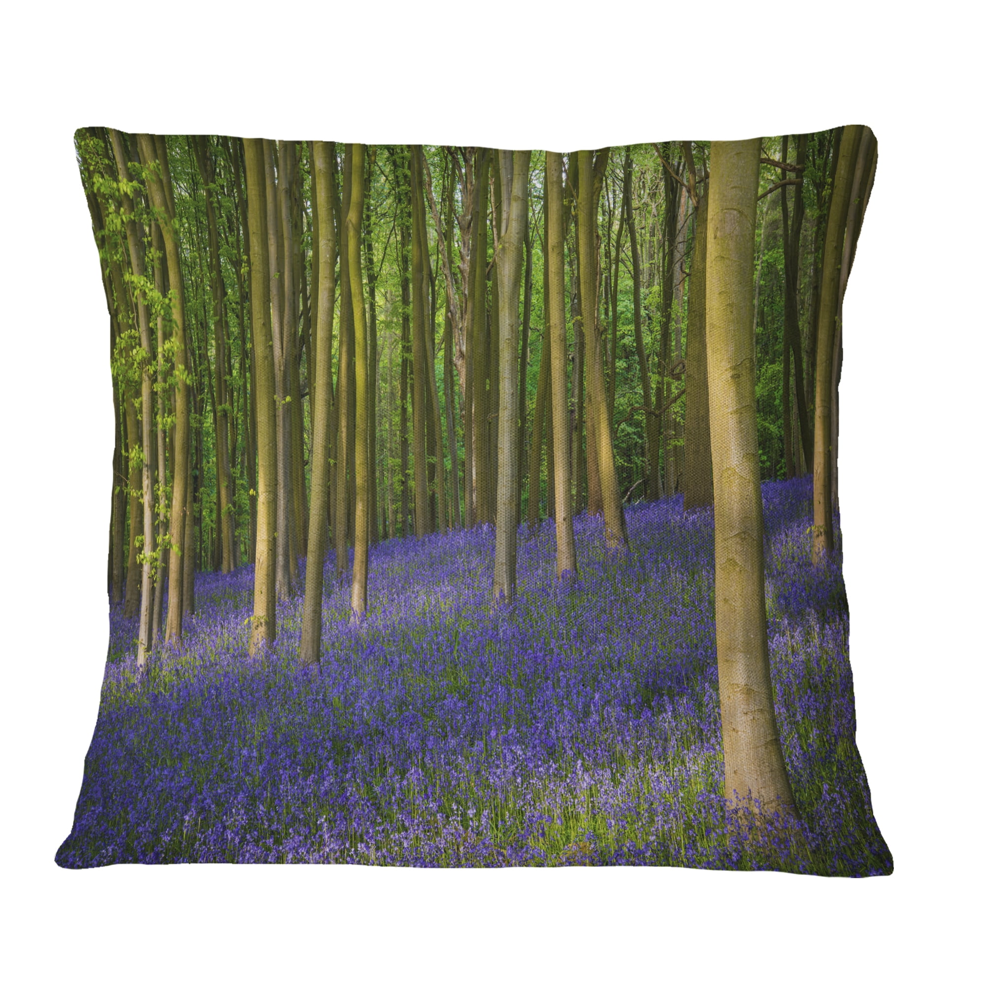Designart Bluebell Woods in Oxfordshire - Landscape Printed Throw Pillow - 16x16