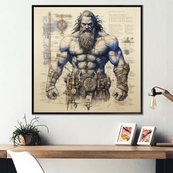 Designart "Blueprints of a Blue Giant Titan II" Abstract Framed Wall Art - Blue Giants Bedroom Framed Canvas Wall Art