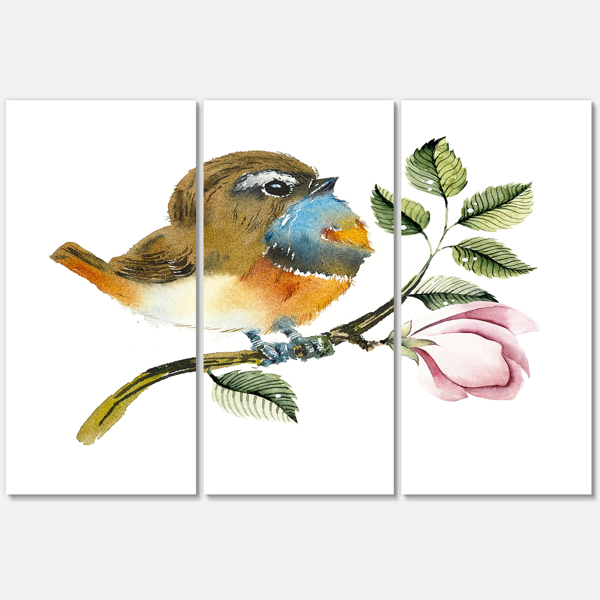 Designart ' Bluethroat Bird Sitting On A Branch ' Traditional Canvas Wall Art Print