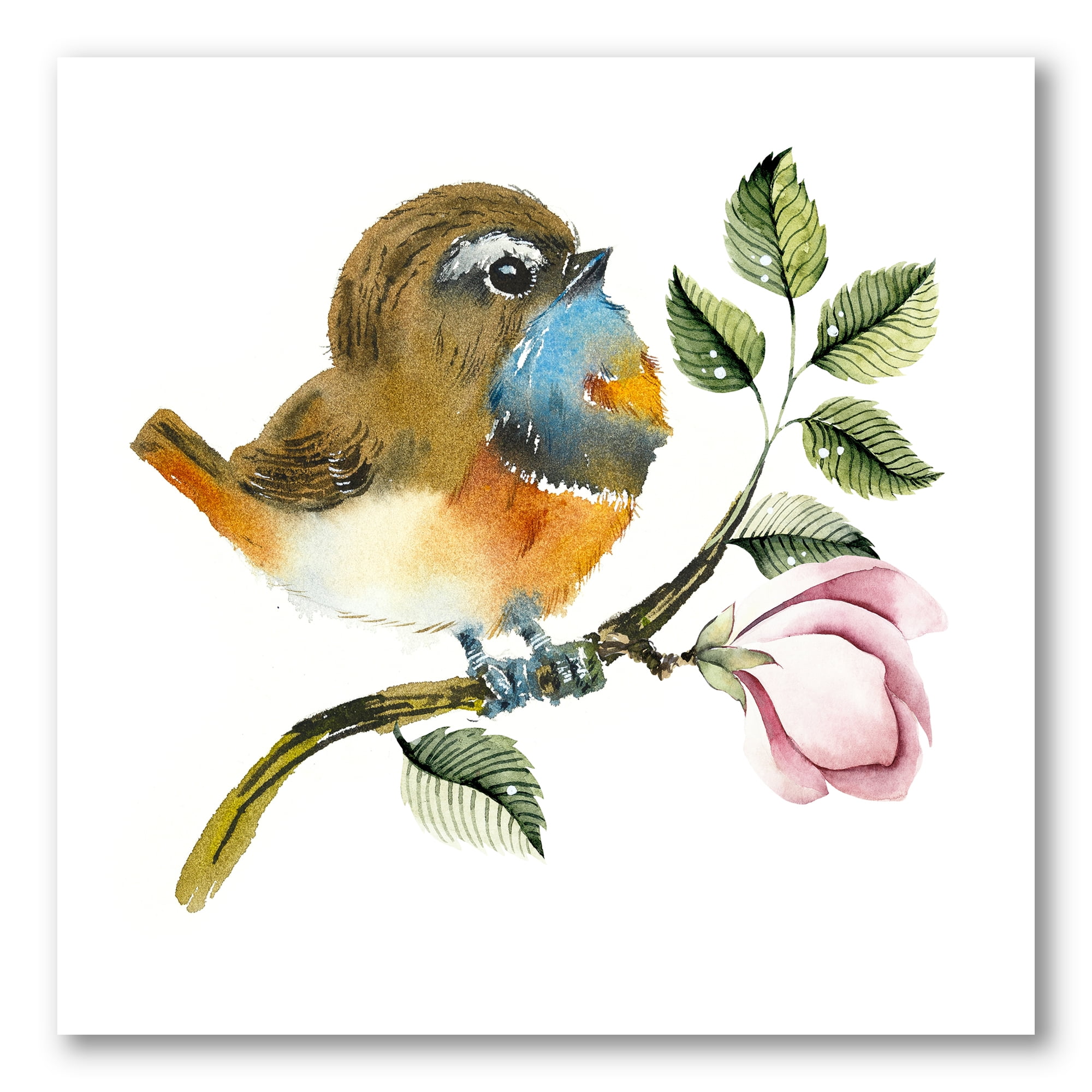 Designart ' Bluethroat Bird Sitting On A Branch ' Traditional Canvas Wall Art Print
