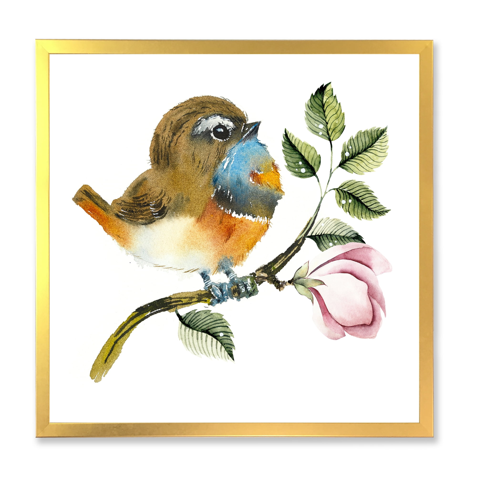Designart 'Bluethroat Bird Sitting On A Branch' Traditional Framed Art Print