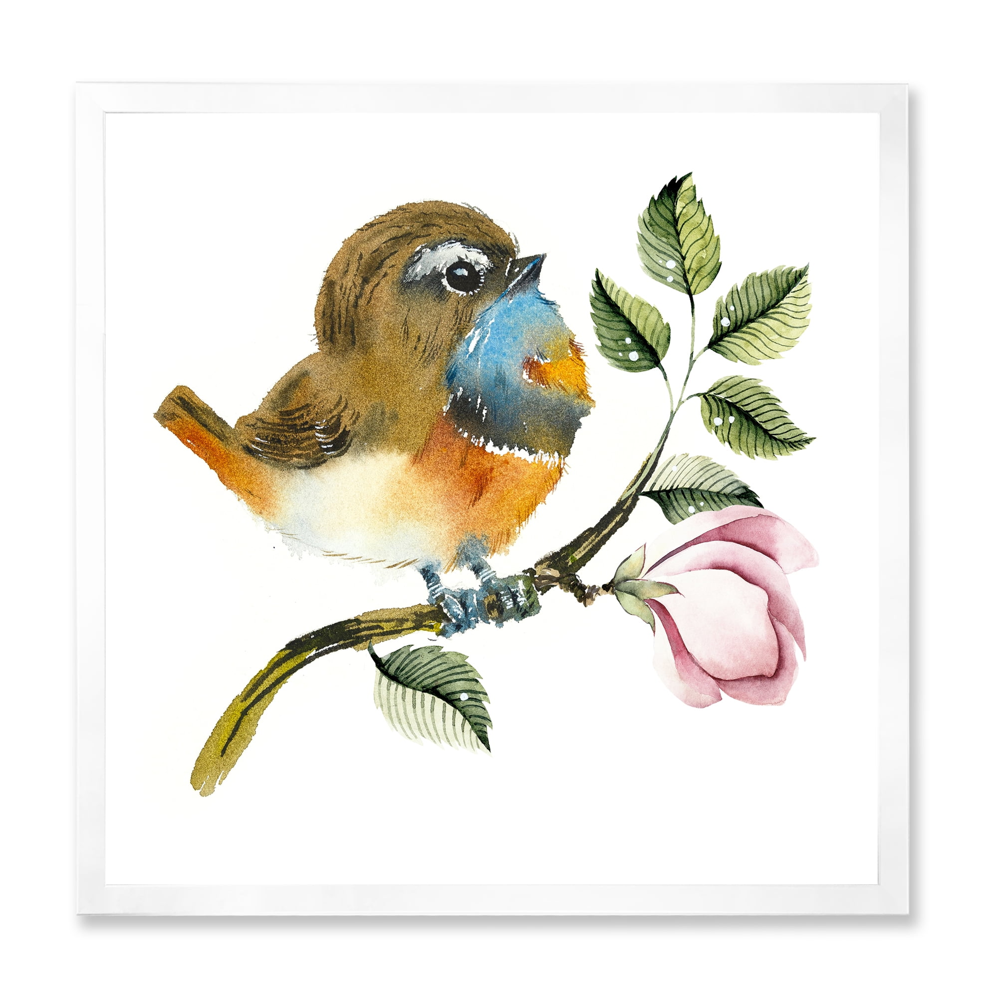 Designart 'Bluethroat Bird Sitting On A Branch' Traditional Framed Art Print