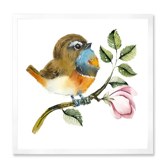 Designart 'Bluethroat Bird Sitting On A Branch' Traditional Framed Art Print