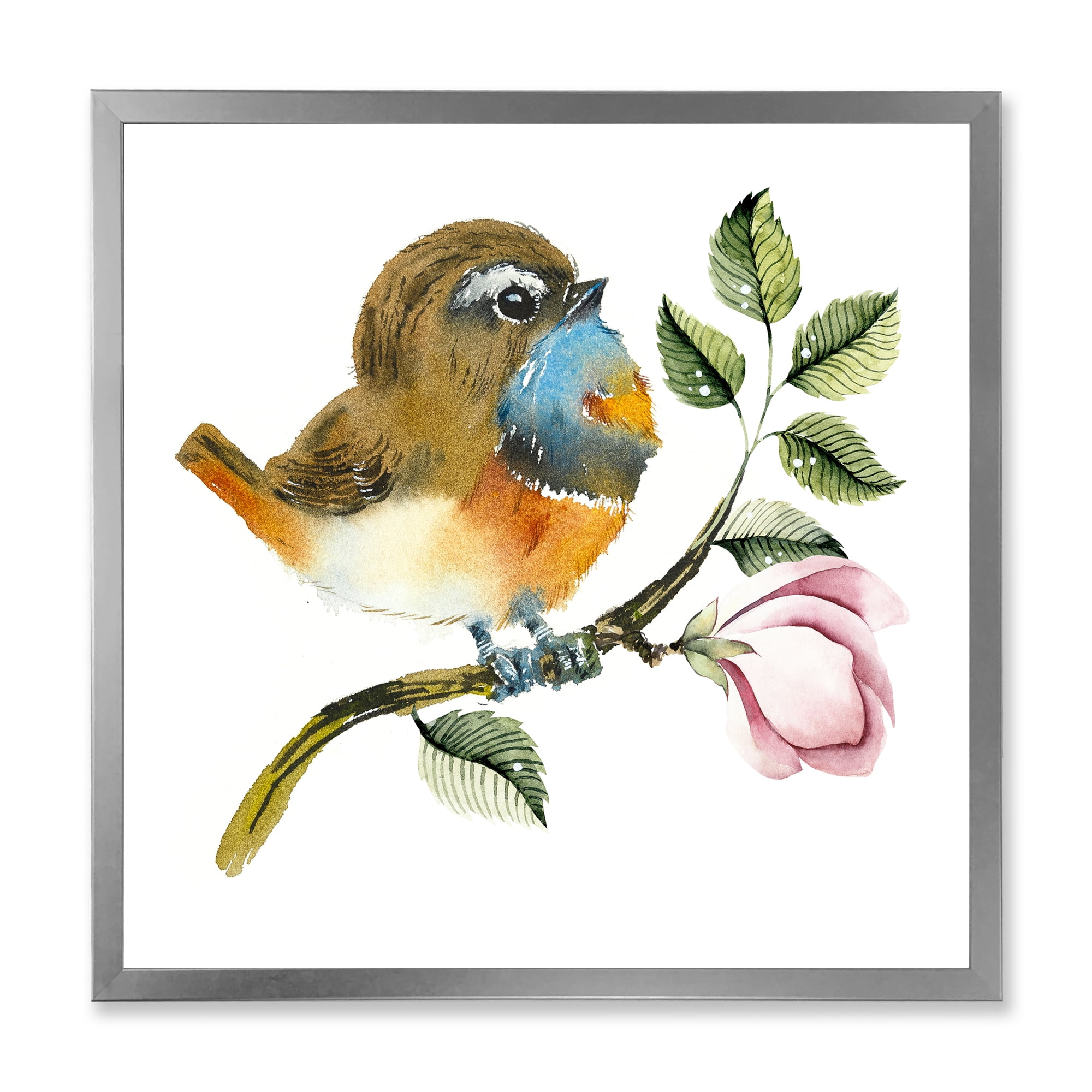 Designart 'Bluethroat Bird Sitting On A Branch' Traditional Framed Art Print