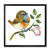 Designart 'Bluethroat Bird Sitting On A Branch' Traditional Framed Art Print