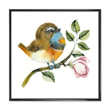 Designart 'Bluethroat Bird Sitting On A Branch' Traditional Framed Canvas Wall Art Print