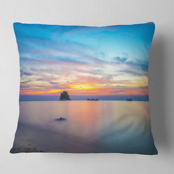 Designart Bluish Calm Sunset and Seashore - Seashore Throw Pillow - 18x18