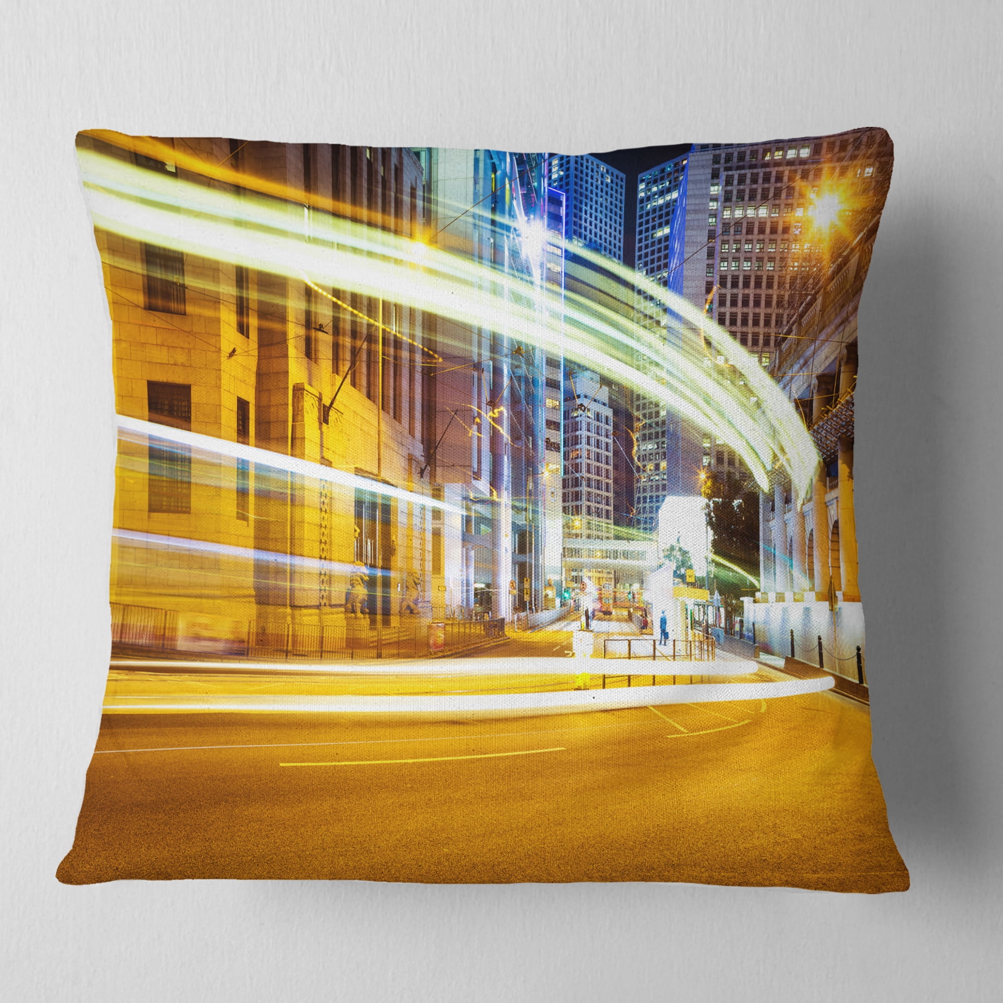 Designart Blur Motion Traffic Trail in Modern City - Throw Pillow - 16x16