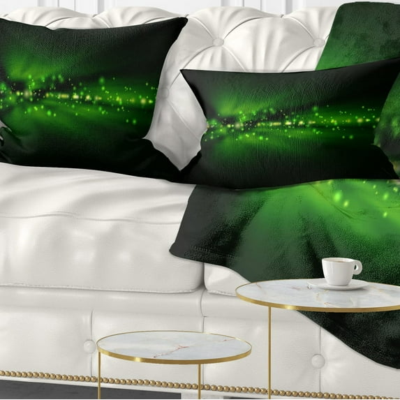 Designart Blurred Bright Green Lights - Landscape Photo Throw Pillow - 12x20