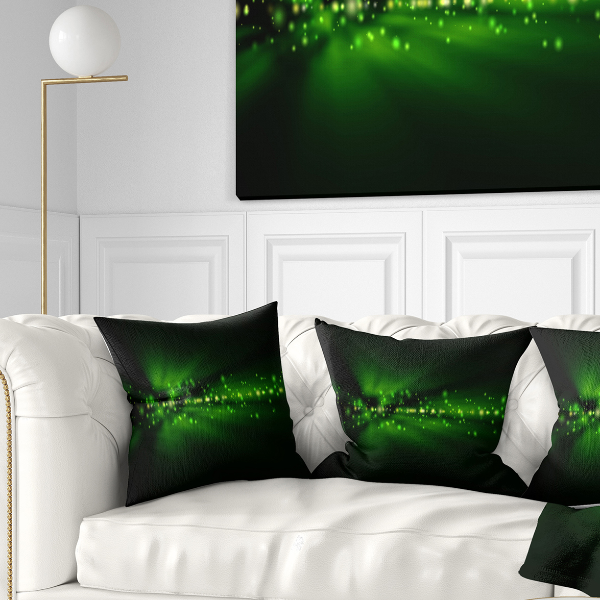 Designart Blurred Bright Green Lights - Landscape Photo Throw Pillow - 18x18