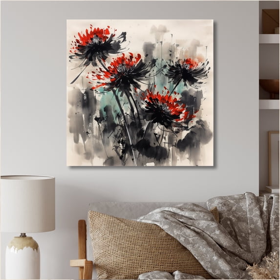 Designart "Blurred Red Flower" Floral Canvas Art Print