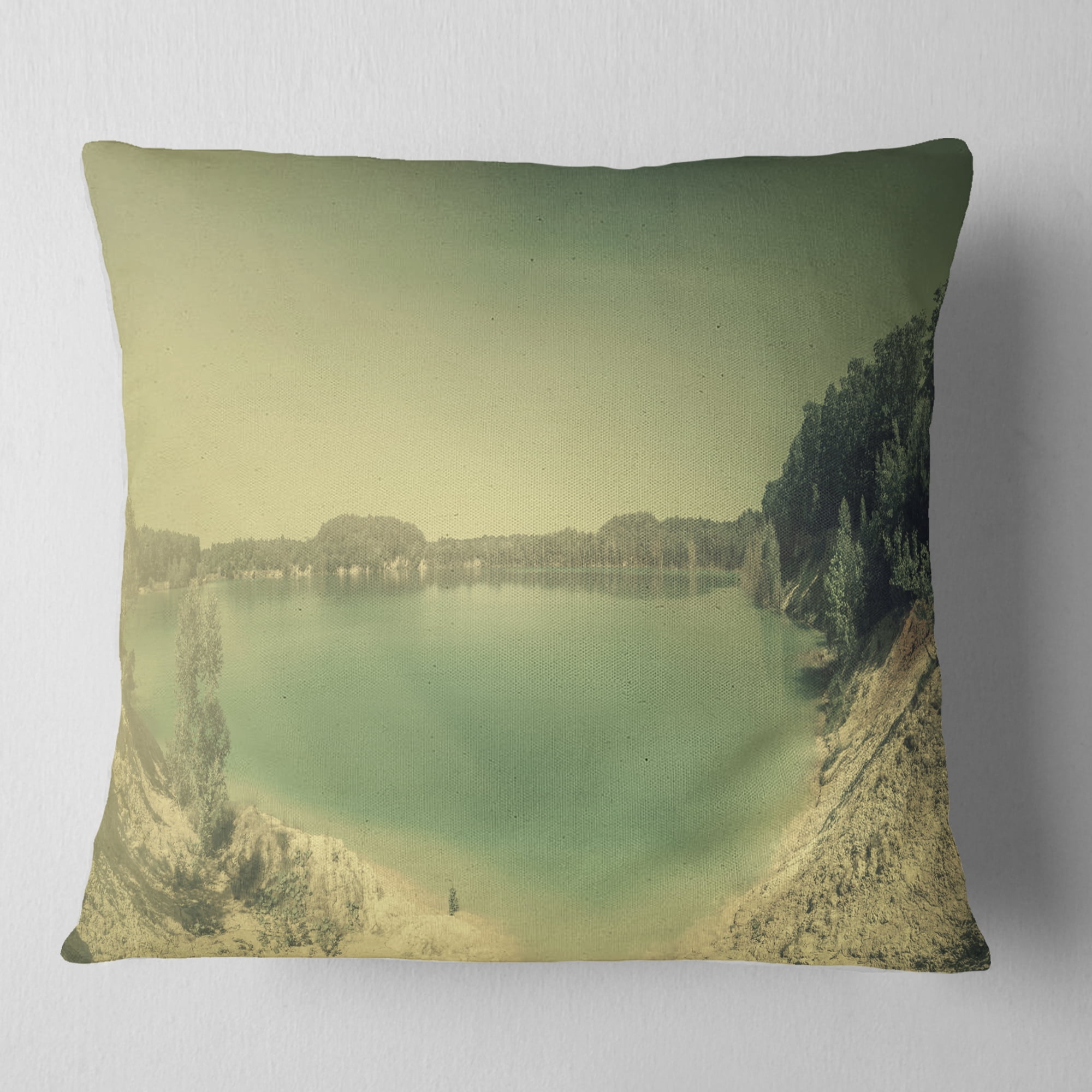 Designart Blurred Sea with Mountain Views - Modern Seascape Throw Pillow - 16x16