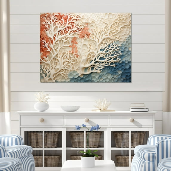 Designart "Blush And Ivory Seashore Coral Mosaic I" Coastal Coral Under Water Canvas Art Print
