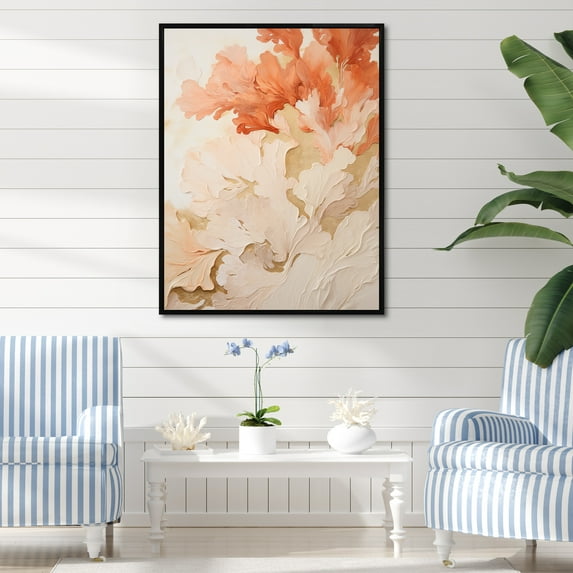 Designart "Blush And Ivory Seashore Coral Mosaic III" Coastal Coral Under Water Floater Framed Wall Art Living Room