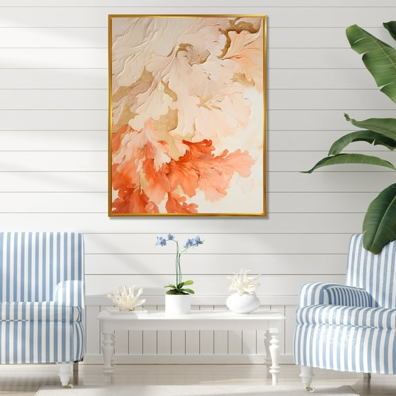 Designart "Blush And Ivory Seashore Coral Mosaic III" Coastal Coral Under Water Floater Framed Wall Art Living Room