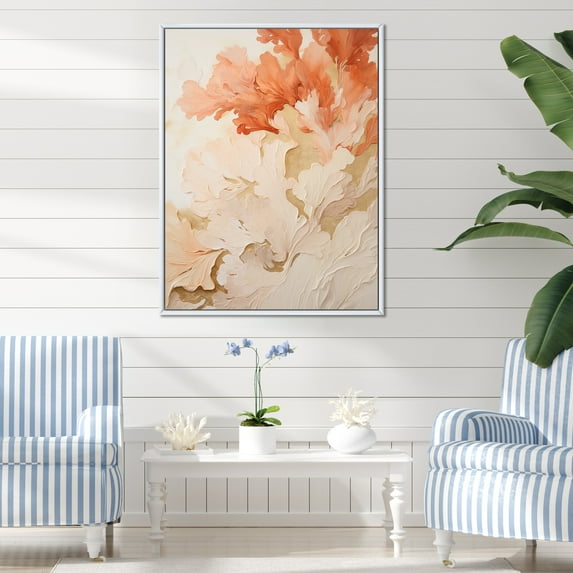 Designart "Blush And Ivory Seashore Coral Mosaic III" Coastal Coral Under Water Floater Framed Wall Art Living Room