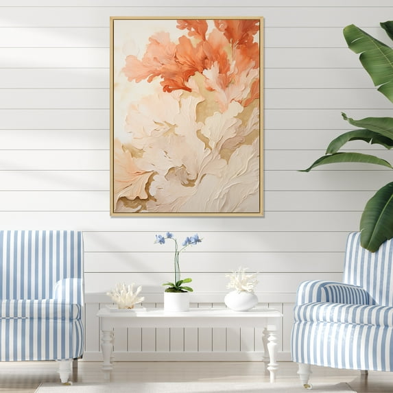 Designart "Blush And Ivory Seashore Coral Mosaic III" Coastal Coral Under Water Floater Framed Wall Art Living Room