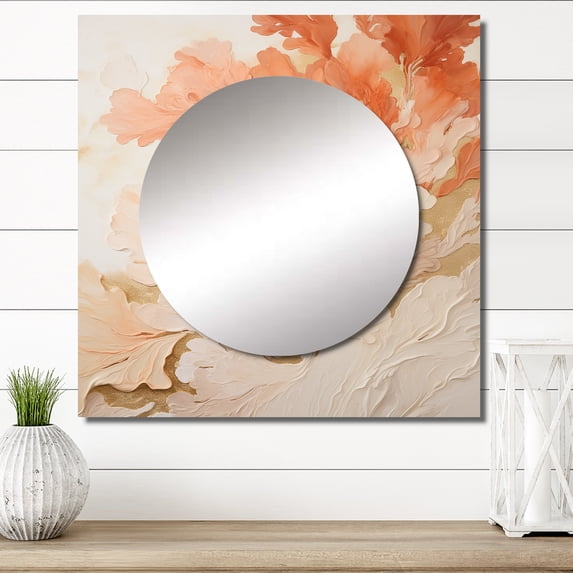 Designart "Blush And Ivory Seashore Coral Mosaic III" coastal coral under water Cream Large Square Mirror - Square Bedroom Mirror Printed Wall Decor - Coastal Square Printed Wall Mirror Art