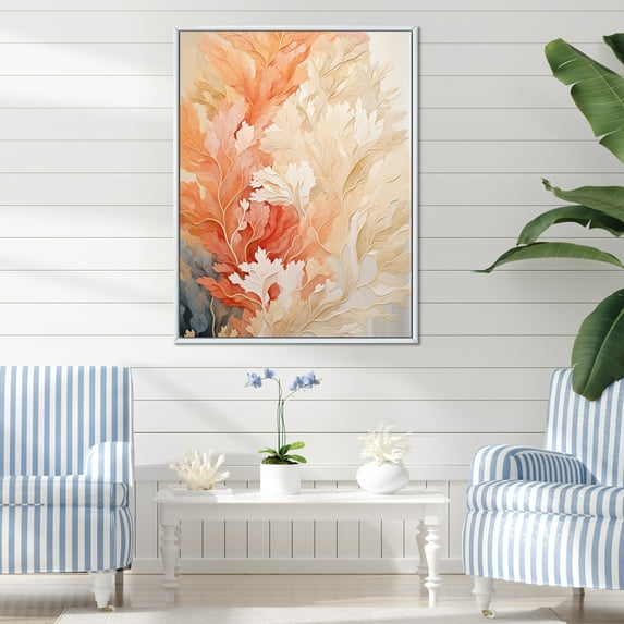 Designart "Blush And Ivory Seashore Coral Mosaic VI" Coastal Coral Under Water Floater Framed Wall Decor